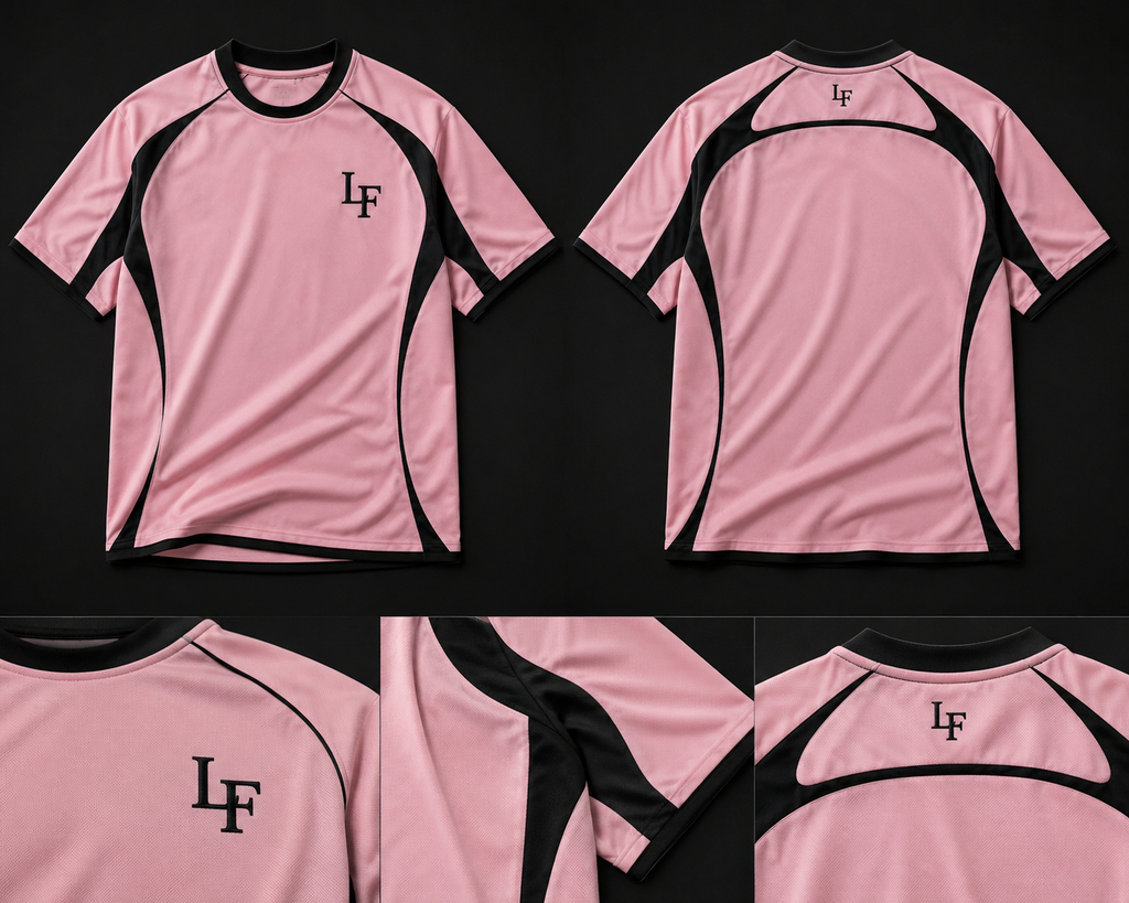 Maglia Sportiva LF Rosa/Nero – Design Tecnico Premium (Vista Fronte e Retro)