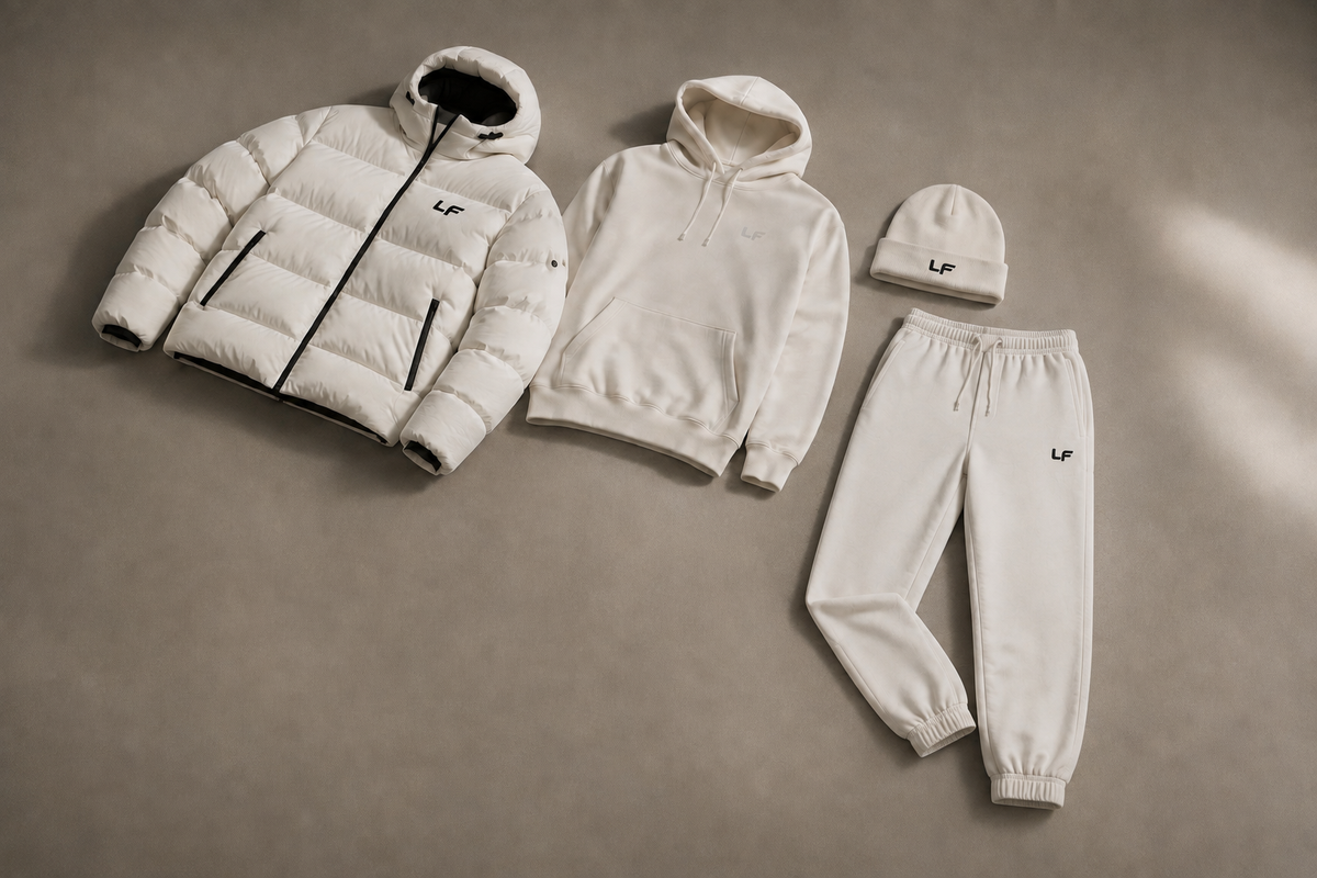 Completo Invernale LF – Piumino, Felpa con Cappuccio, Jogger e Berretto