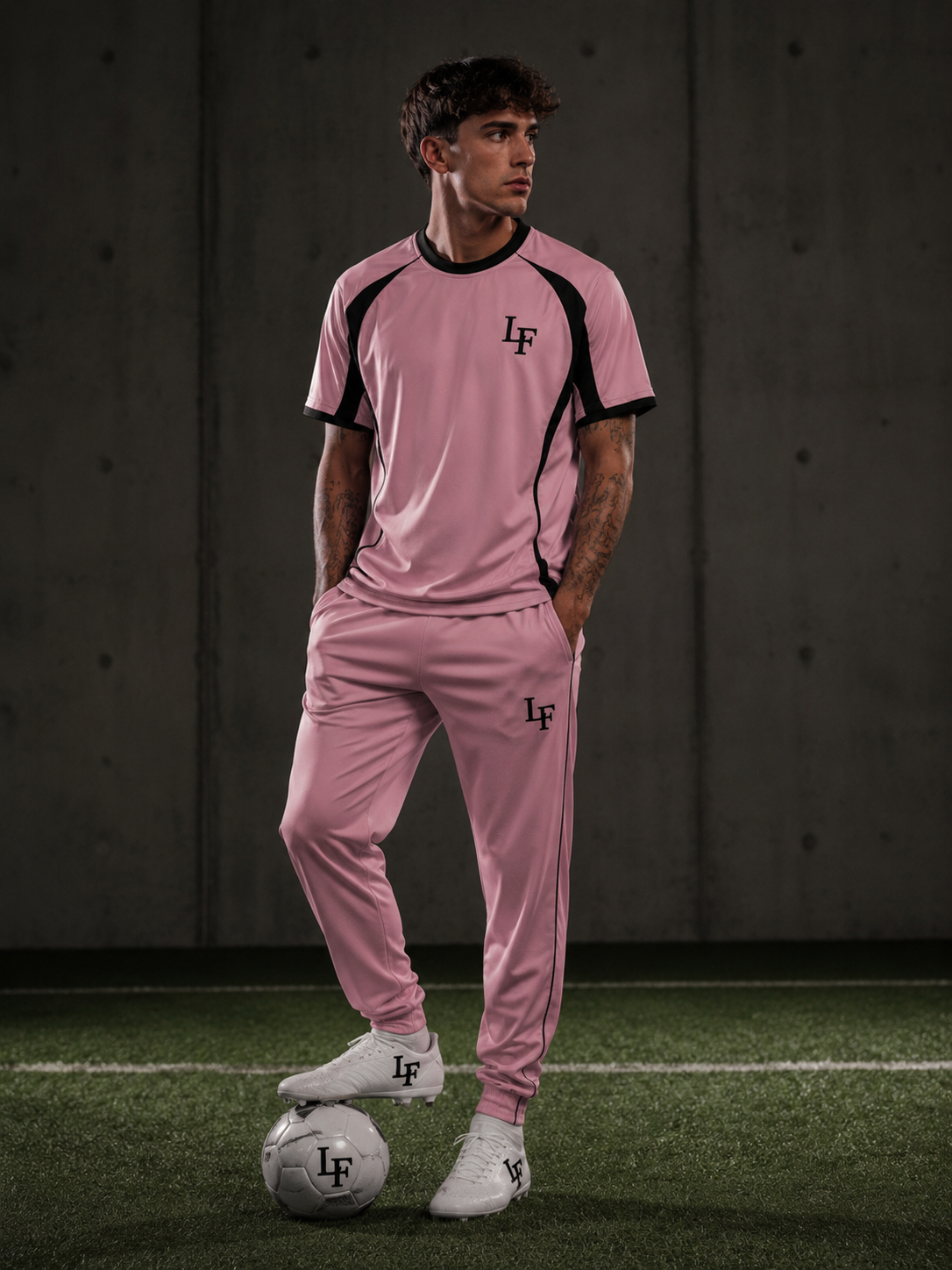 Maglia Sportiva LF Rosa/Nero – Design Tecnico Premium (Vista Fronte e Retro)